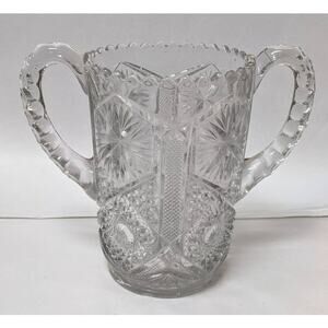 Vintage EAPG Glass Spooner Celery Vase Victorian Cut Glass Clear Handles